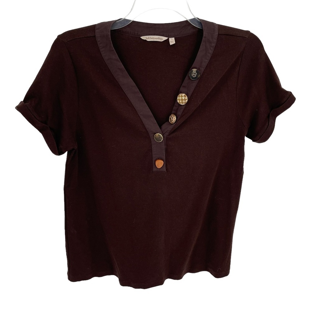 Soft Surroundings Dark Brown Blouse with Button Accents
